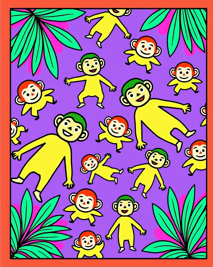 Playful Yellow Monkeys Jungle Foliage Rug