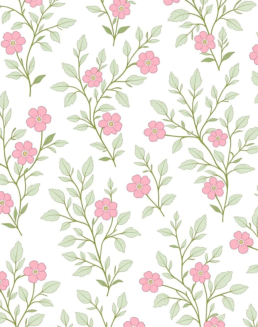 Delicate Pink Floral Botanical Arrangement Rug