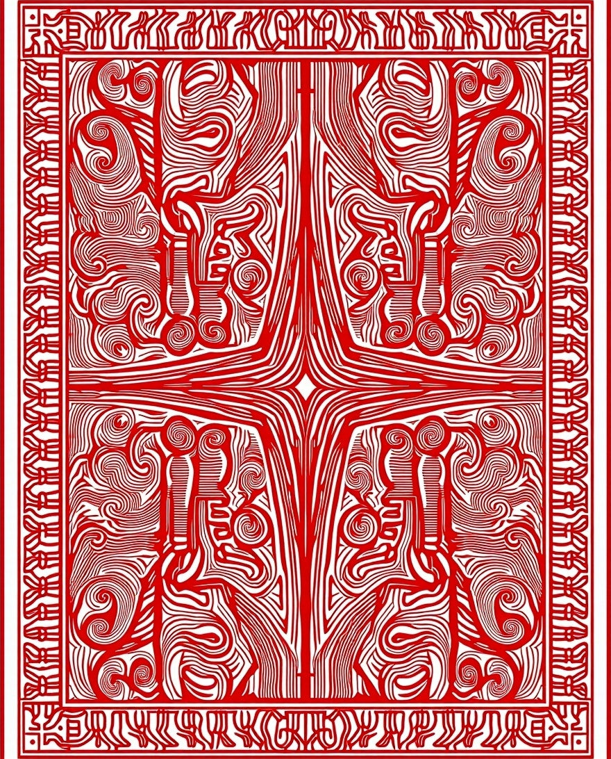 Crimson Intertwined Abstract Border Rug