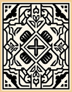 Bold Black Ivory Geometric Medallion Rug