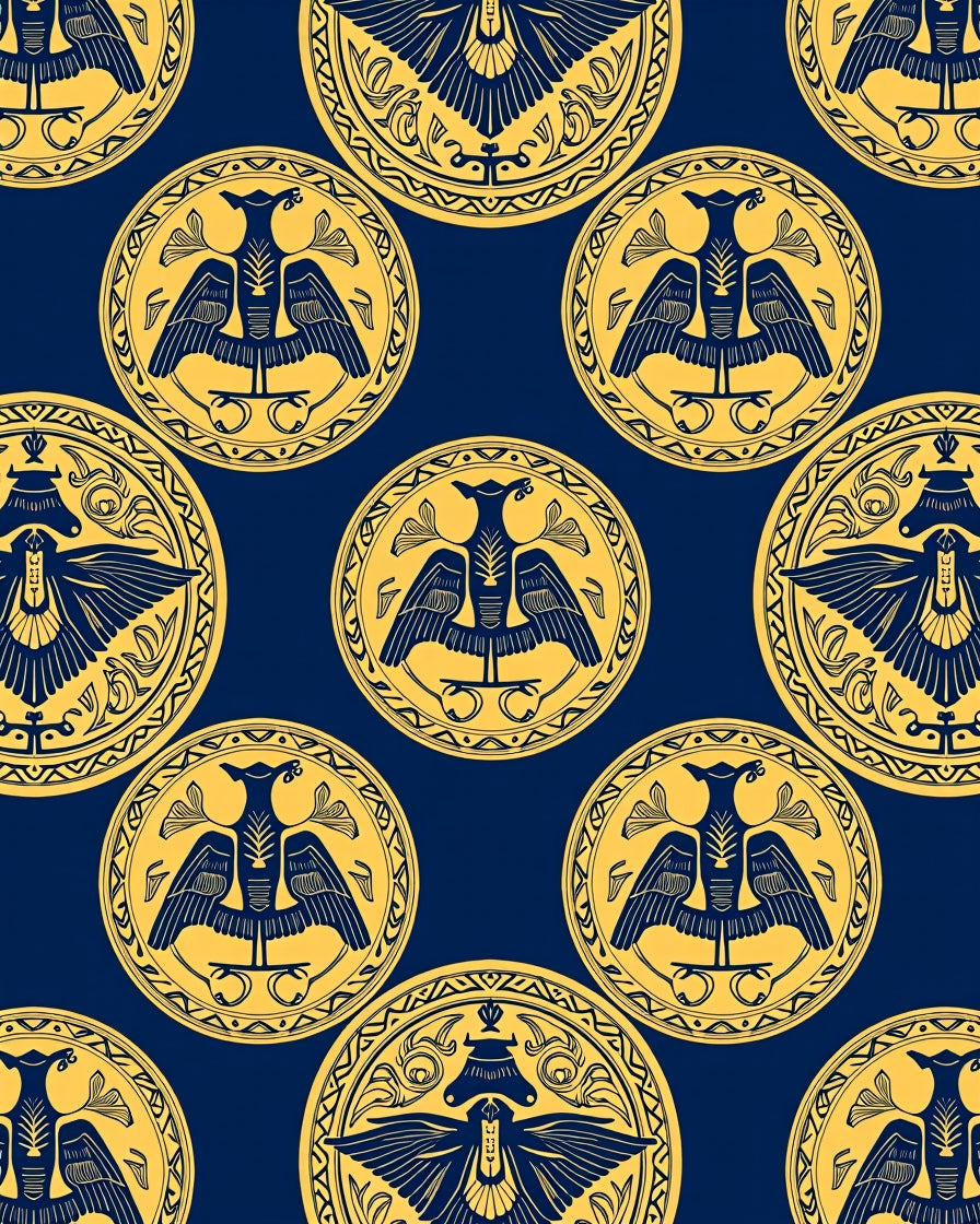 Golden Double Headed Eagle Round Medallion Rug