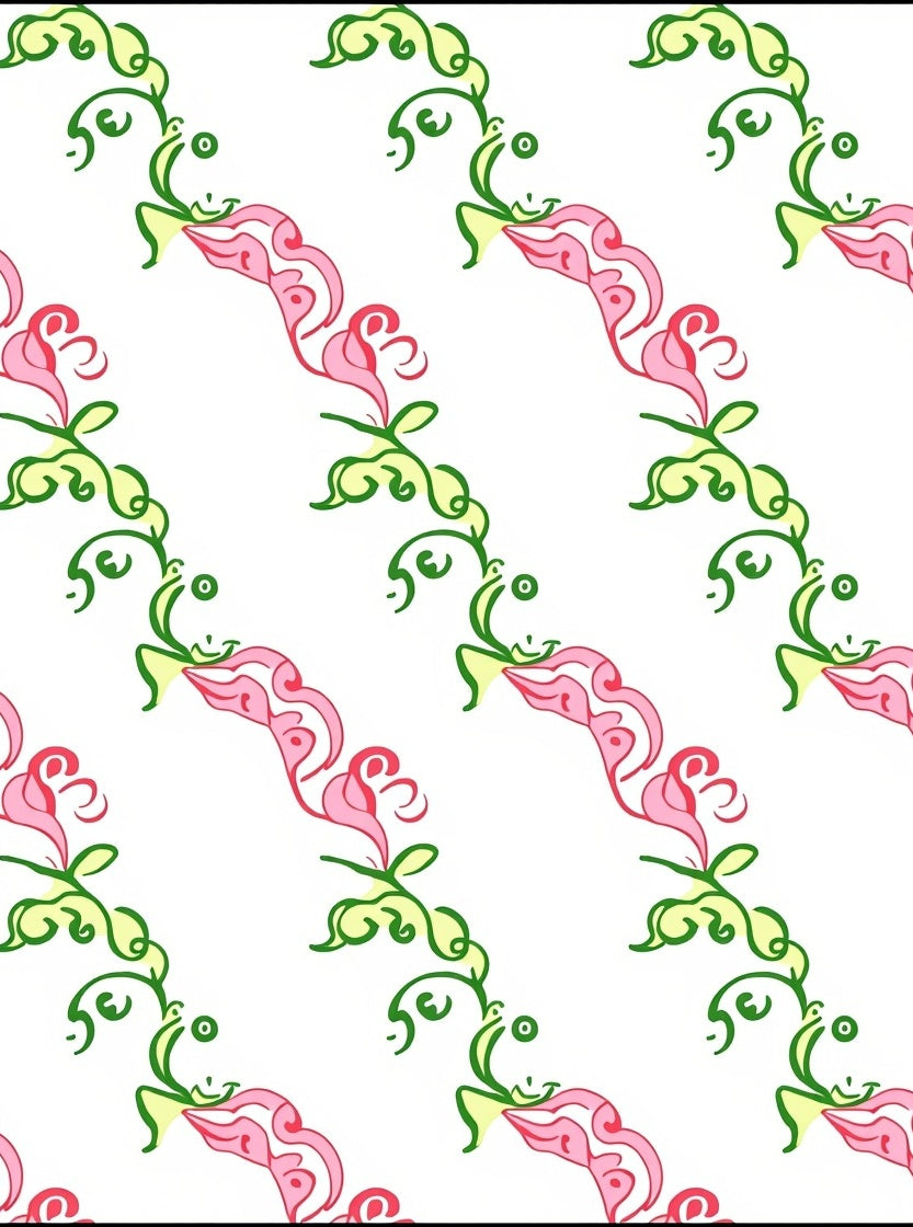 Pink And Green Swirling Floral Vines Rug