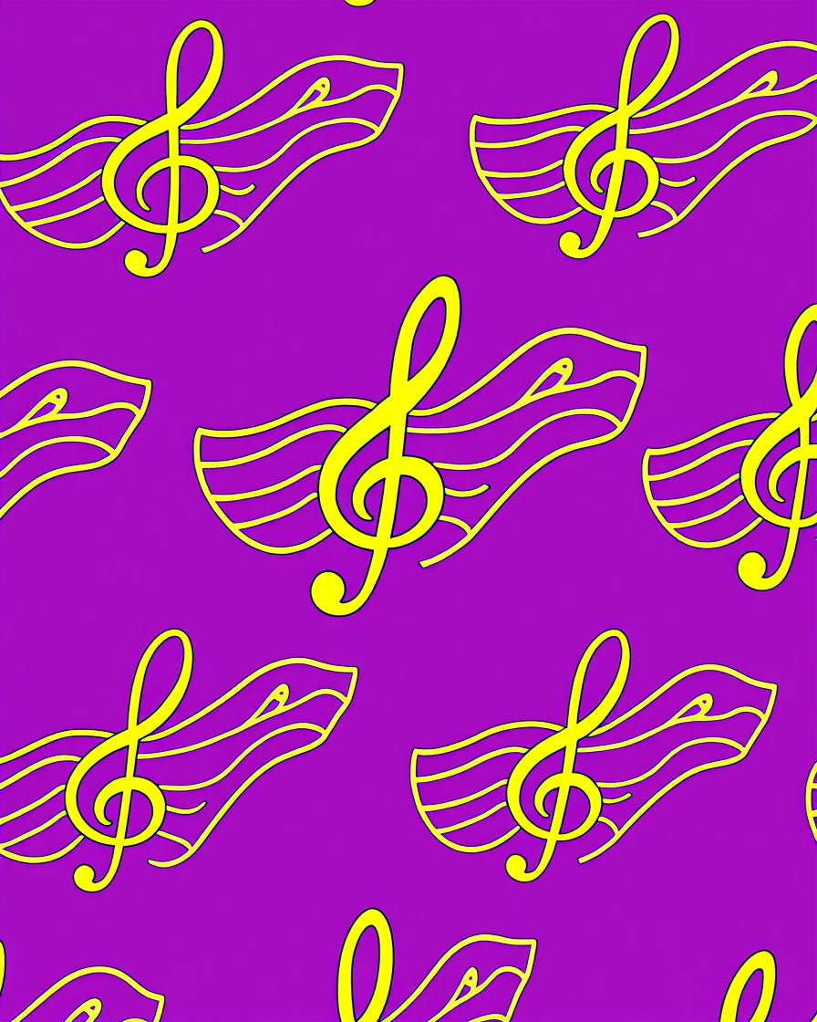 Vibrant Purple Yellow Treble Clef Waves Rug