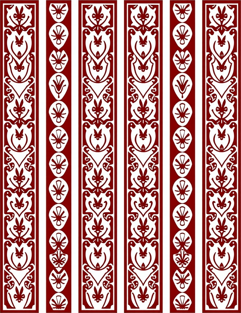 Crimson White Vertical Botanical Stripe Rug