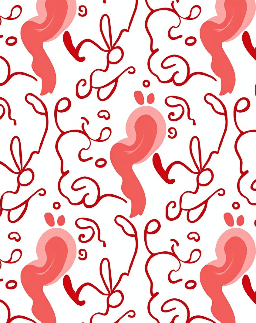 Crimson Calligraphy Swirls and Dots Rug
