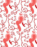 Crimson Calligraphy Swirls and Dots Rug