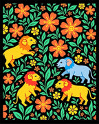 Bright Yellow Lions Green Foliage Rug