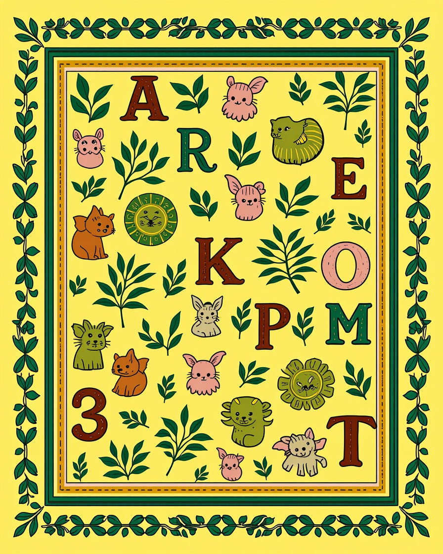 Whimsical Alphabet Animals Garden Decor Rug