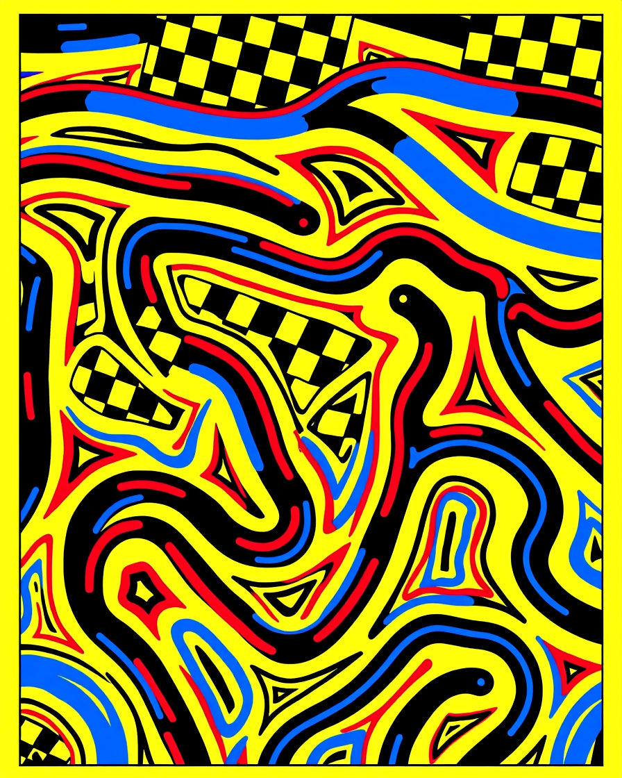 Bold Yellow Checkerboard Flow Rug