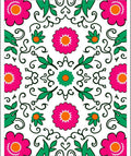 Vibrant Pink Green Floral Folk Art Rug