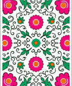 Vibrant Pink Green Floral Folk Art Rug