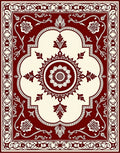 Rich Crimson Bloom Scrollwork Square Rug