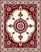 Rich Crimson Bloom Scrollwork Square Rug