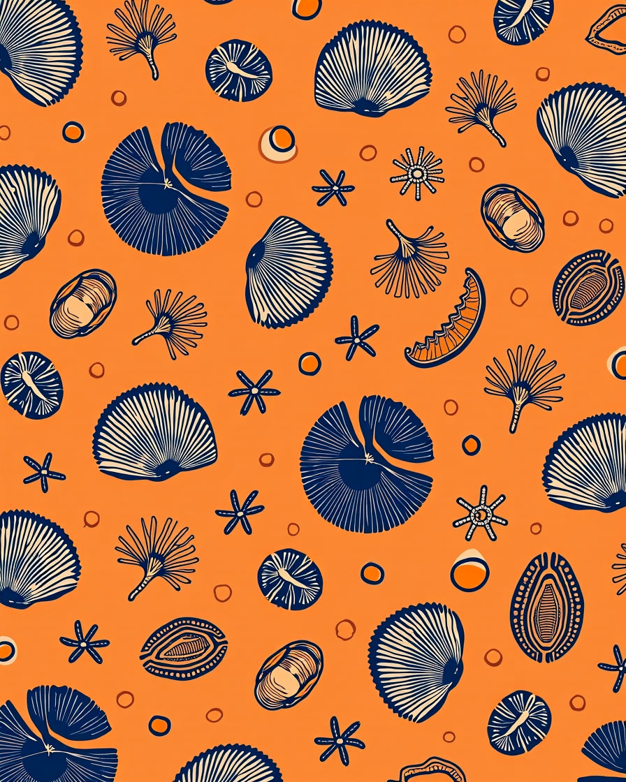 Orange Ocean Shell Scatter Rug