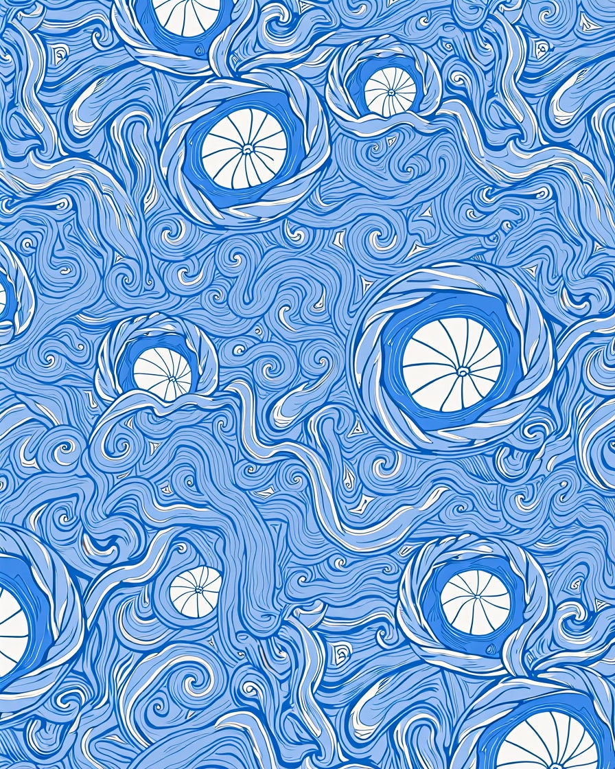 Whimsical Blue Swirl Spiral Circular Rug