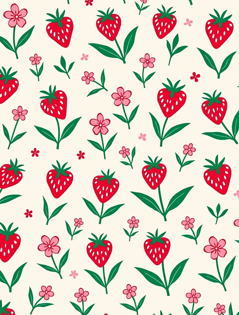 Red Strawberry Flower Cream Field Rug