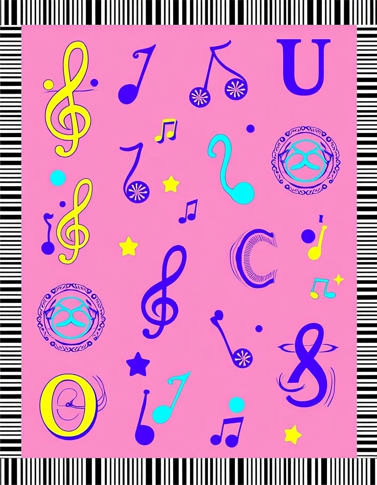 Pink Musical Notes and Stars Rug