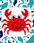 Happy Red Crab Blue Wave Accents Rug