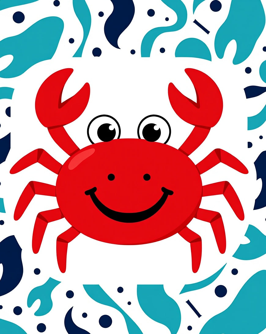 Happy Red Crab Blue Wave Accents Rug