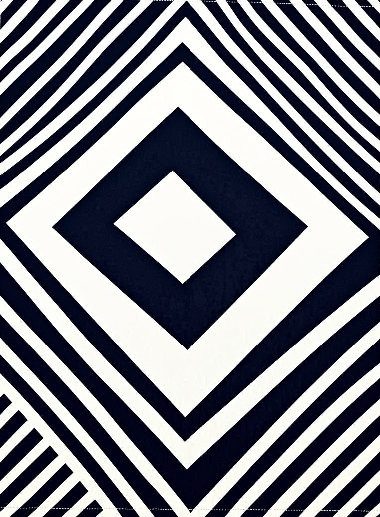 Bold Navy White Geometric Diamond Rug