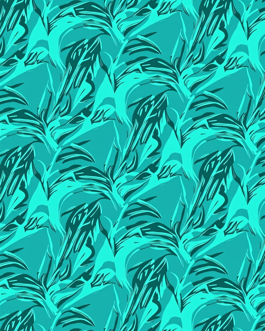 Aqua Abstract Tropical Leaf Rug
