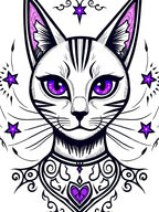 Mystic Purple Star Cat Portrait Rug