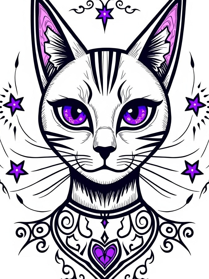 Mystic Purple Star Cat Portrait Rug