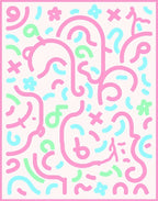 Pink Blue Green Abstract Doodle Rug