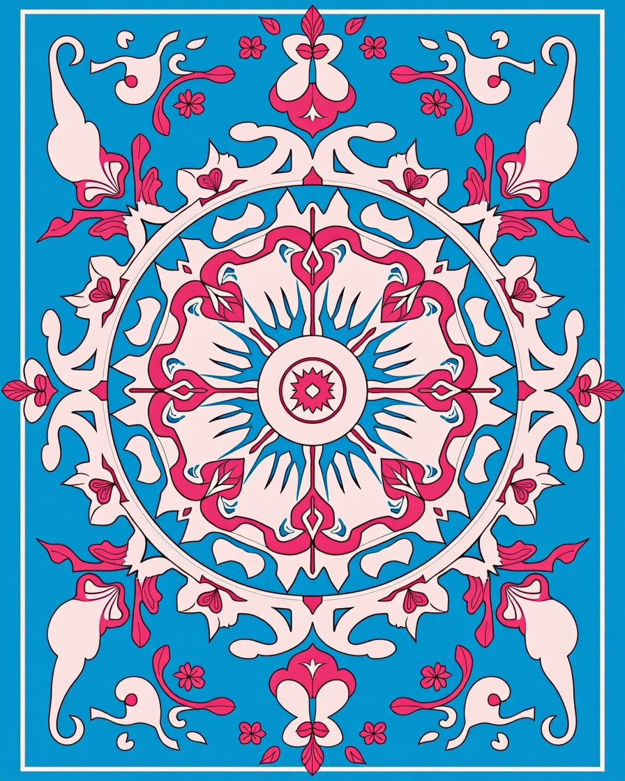 Majestic Pink and Blue Floral Mandala Rug
