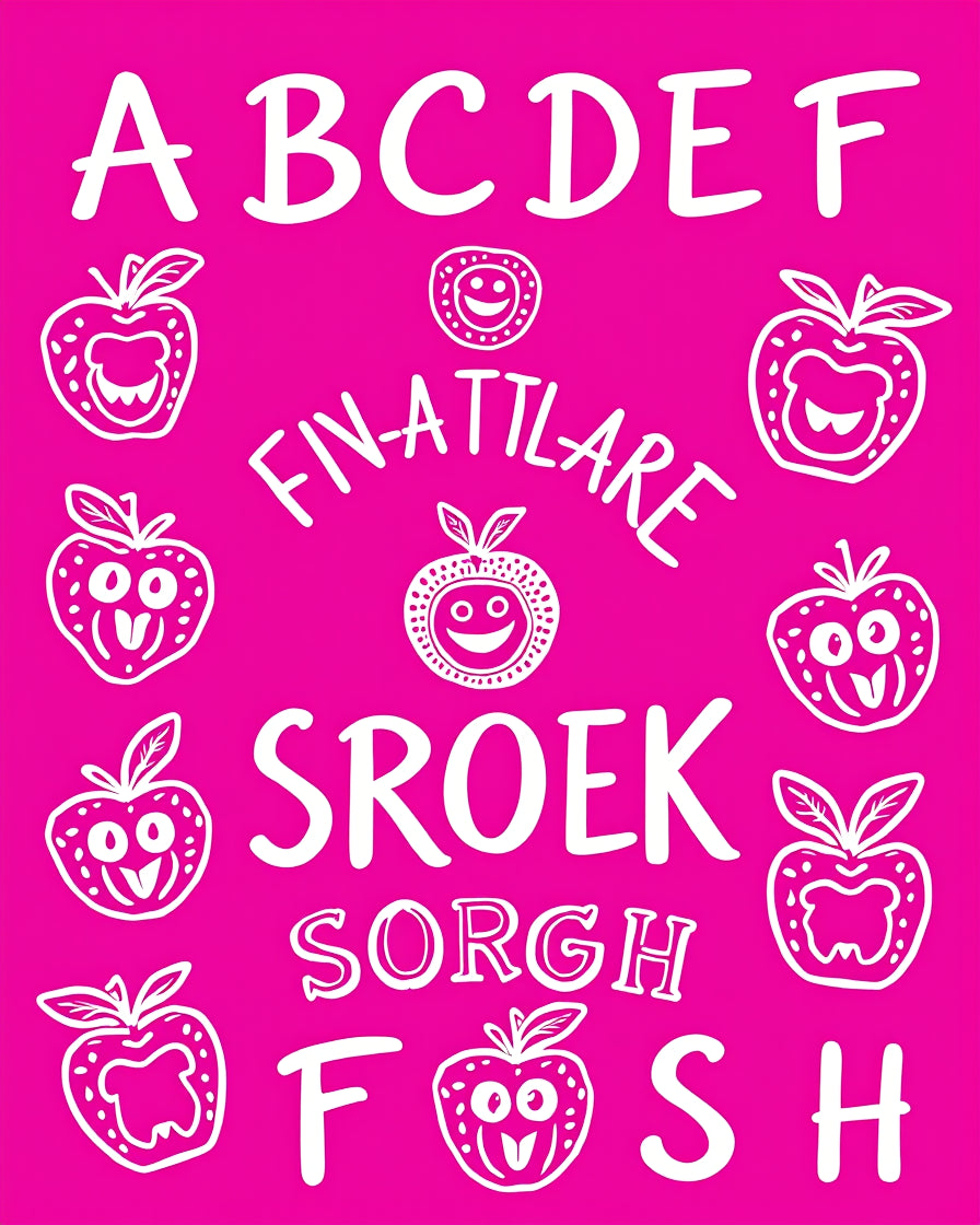 Whimsical Fruity Alphabet Collage Rug