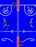 Blue hockey players on ice Rug
