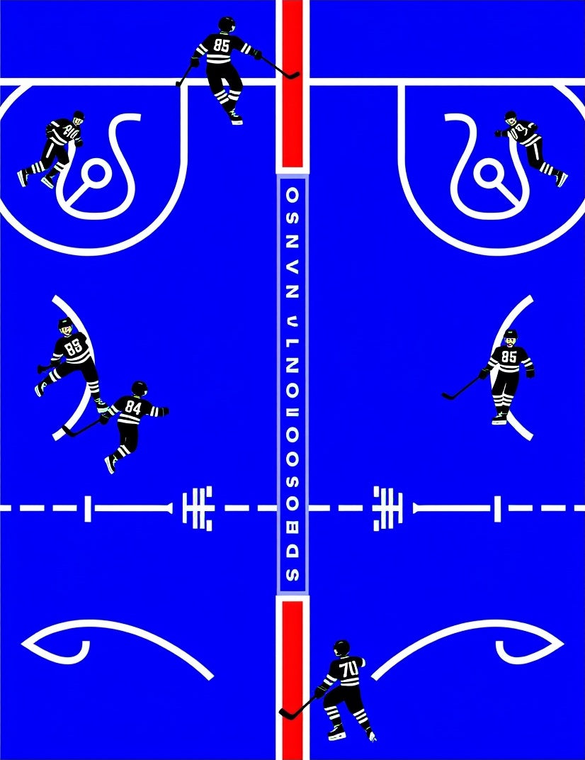 Blue hockey players on ice Rug
