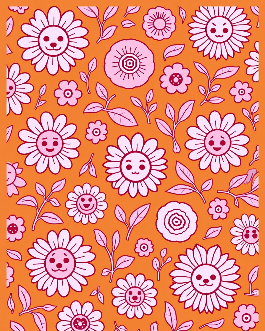 Playful Pink Floral Garden Medallion Rug