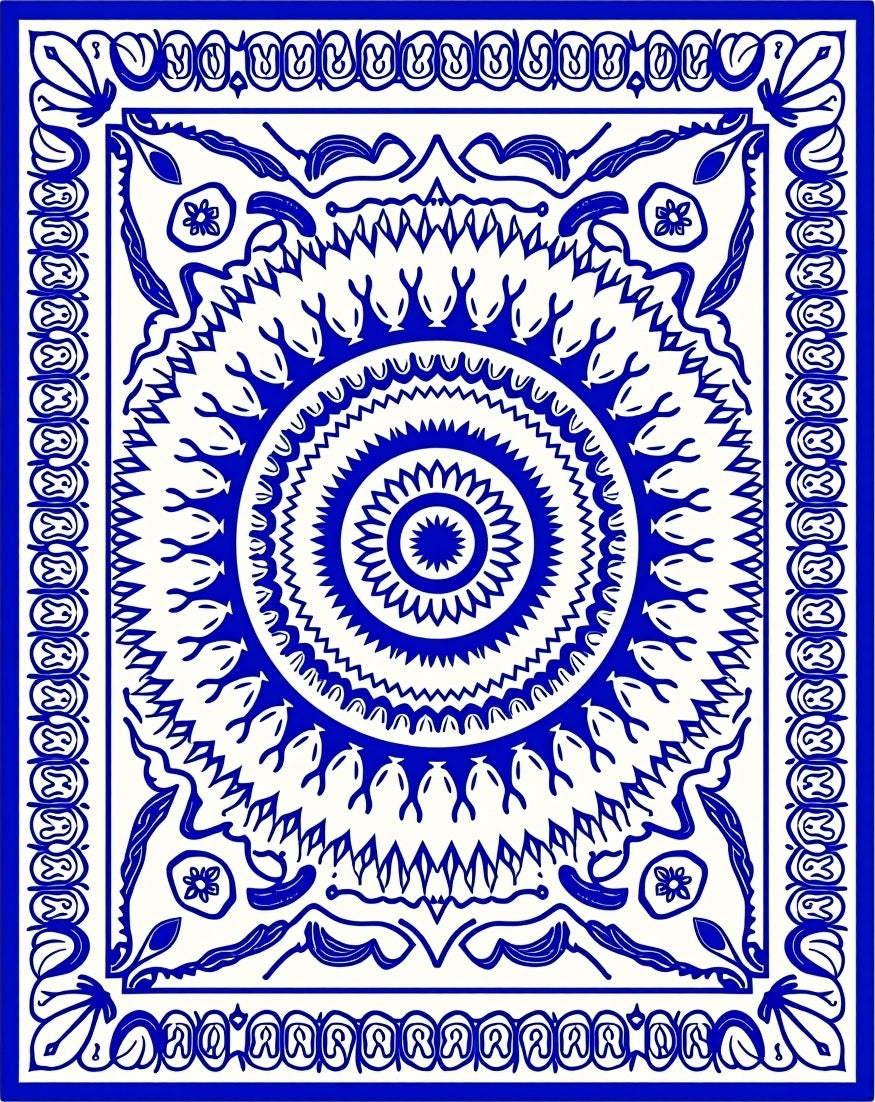 Cobalt Blue Radial Medallion Mandala Rug