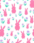 Pink Bunny Floral Spring Meadow Rug