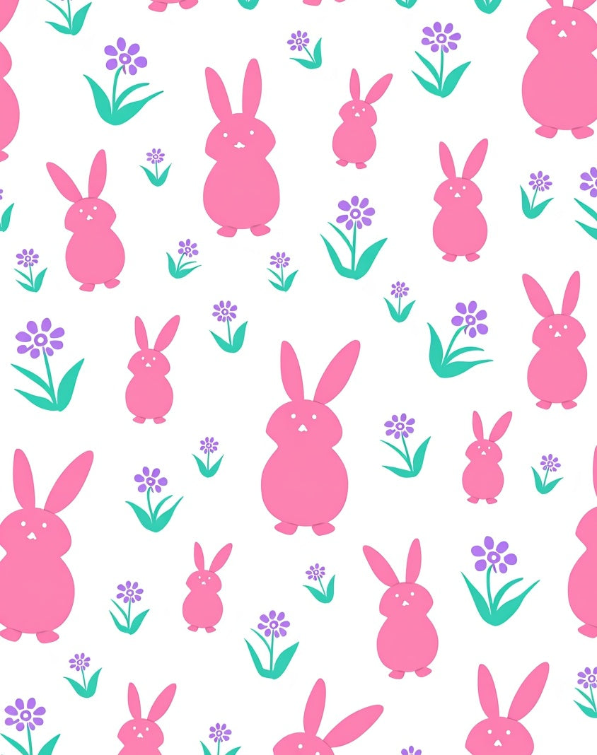 Pink Bunny Floral Spring Meadow Rug