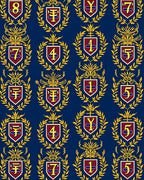 Navy Blue and Gold Crest Motif Rug