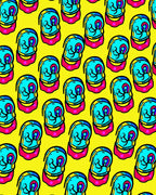 Bright Yellow Cyan Pink Skull Rug