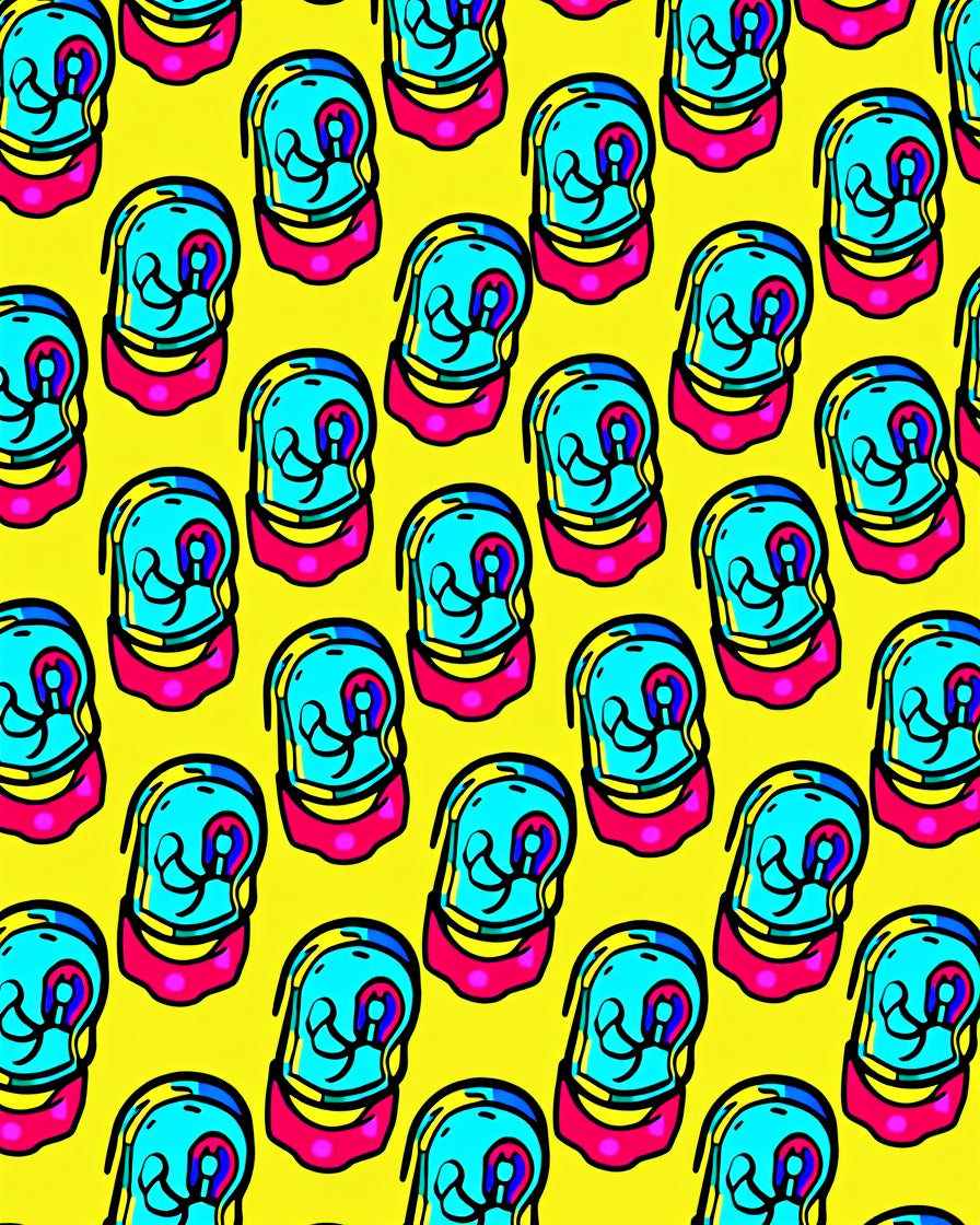 Bright Yellow Cyan Pink Skull Rug