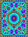 Vibrant Teal Floral Medallion Garden Rug