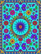 Vibrant Teal Floral Medallion Garden Rug