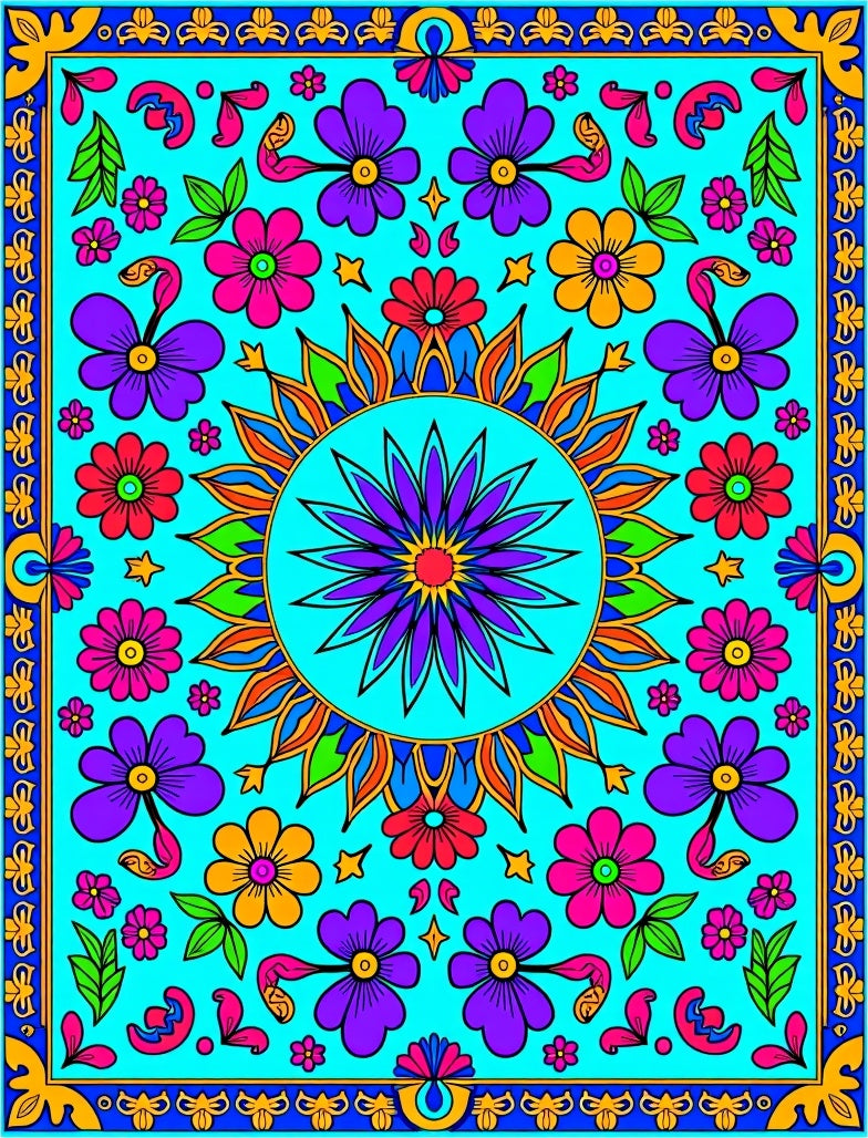 Vibrant Teal Floral Medallion Garden Rug