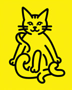Bold Yellow Line Art Cat Rug