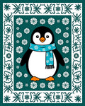 Festive Teal Penguin Snow Flake Border Rug