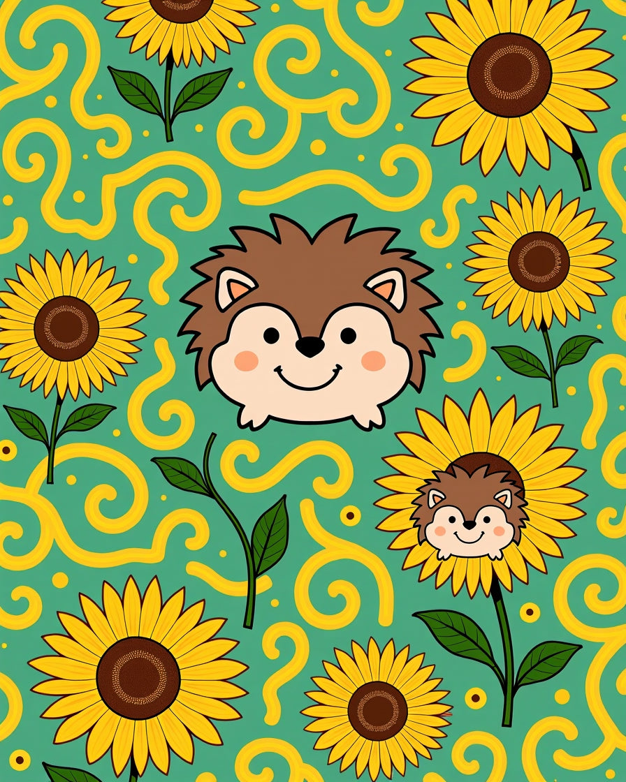 Whimsical Hedgehog Sunflower Medley Rug