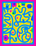 Vibrant Blue Heart Pink Maze Rug