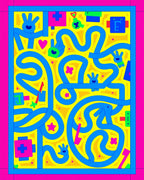 Vibrant Blue Heart Pink Maze Rug