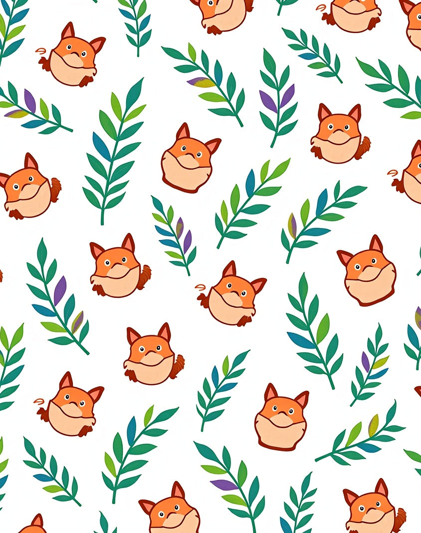 Whimsical Fox Leafy Branch Background Rug