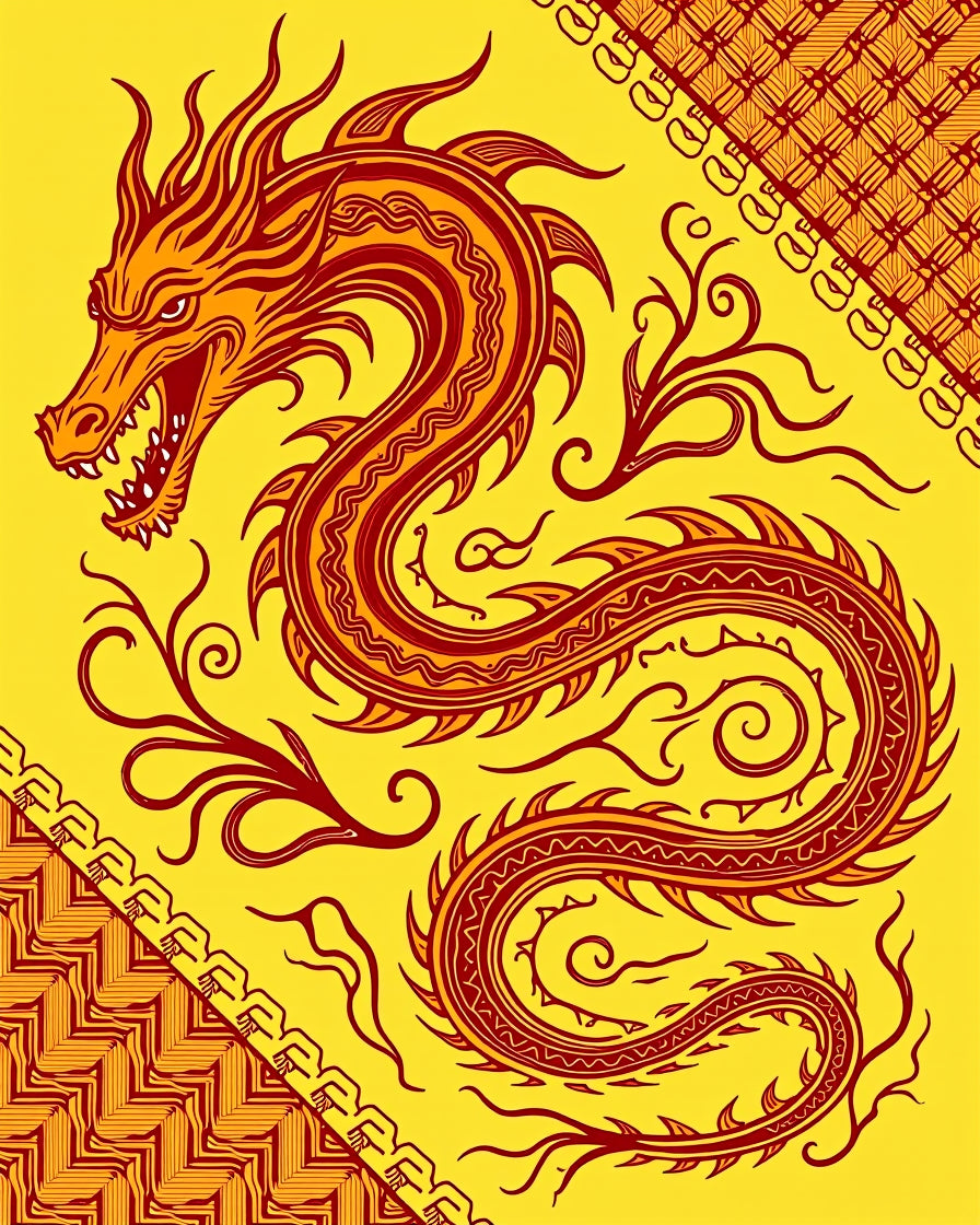 Fiery Red Dragon Yellow Art Rug