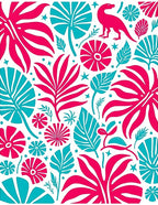 Bright Coral Teal Tropical Dino Flora Rug